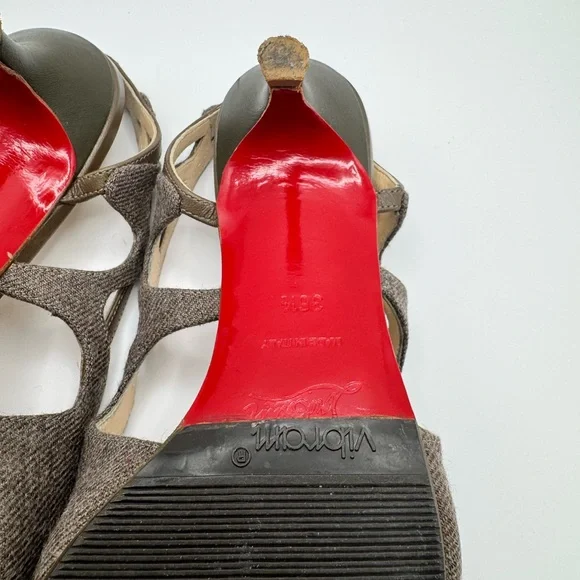 Christian Louboutin Wool Slingback Heels Brown Pointed Toe Kitten Heel EU 36.5 - Picture 6 of 6